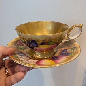 Vintage Gold and Fruit Design Teacup and Saucer